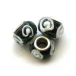 Pandorastijlkraal, zwart, witte swirl, 15x10mm, 5 st
