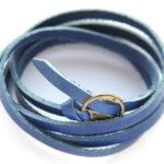 Armband, leer, stoere sluiting, 100×0,6cm, Blauw, 1 st