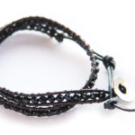 Friendship bracelet, leer, kristalglas, 40cm, Zwart, 1 st