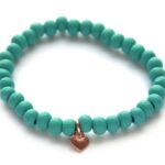 Armband Heart, hout/rose gold hanger, Turquoise, 1 st