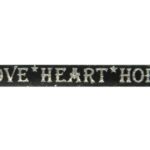 Plat naamleer, Love/Heart/Hope, 5x1mm, Zwart/Zilver, 1 m