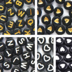 Letterkralen set met hartjes – Unieke mix 450 stuks – Zwart/Goud – Zwart/Wit – 7mm kraal