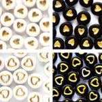 Symbolenkralen set – Hartjes – Unieke mix 200 stuks – Wit/Goud – Zwart/Goud – 7mm kraal