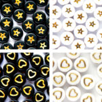Symbolenkralen set – Sterretjes – Hartjes – Unieke mix 200 stuks – Zwart/Goud – Wit/Goud – 7mm kraal