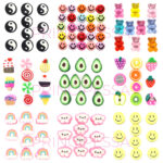Poly Party Mix – Popular: Smileys, Avocados, Yin Yang, Snoep en IJs, Fruit, Regenboog, Wolkjes, Beertjes – Polymeer en Acryl – 105 stuks, Multi colour