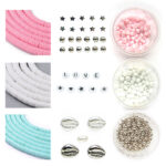 Principessa Katsuki kralenpakket voor armbanden – Turquoise, Roze en Wit – 4 mm Rocailles Roze en wit – Zilveren kraaltjes – Kauri schelpen