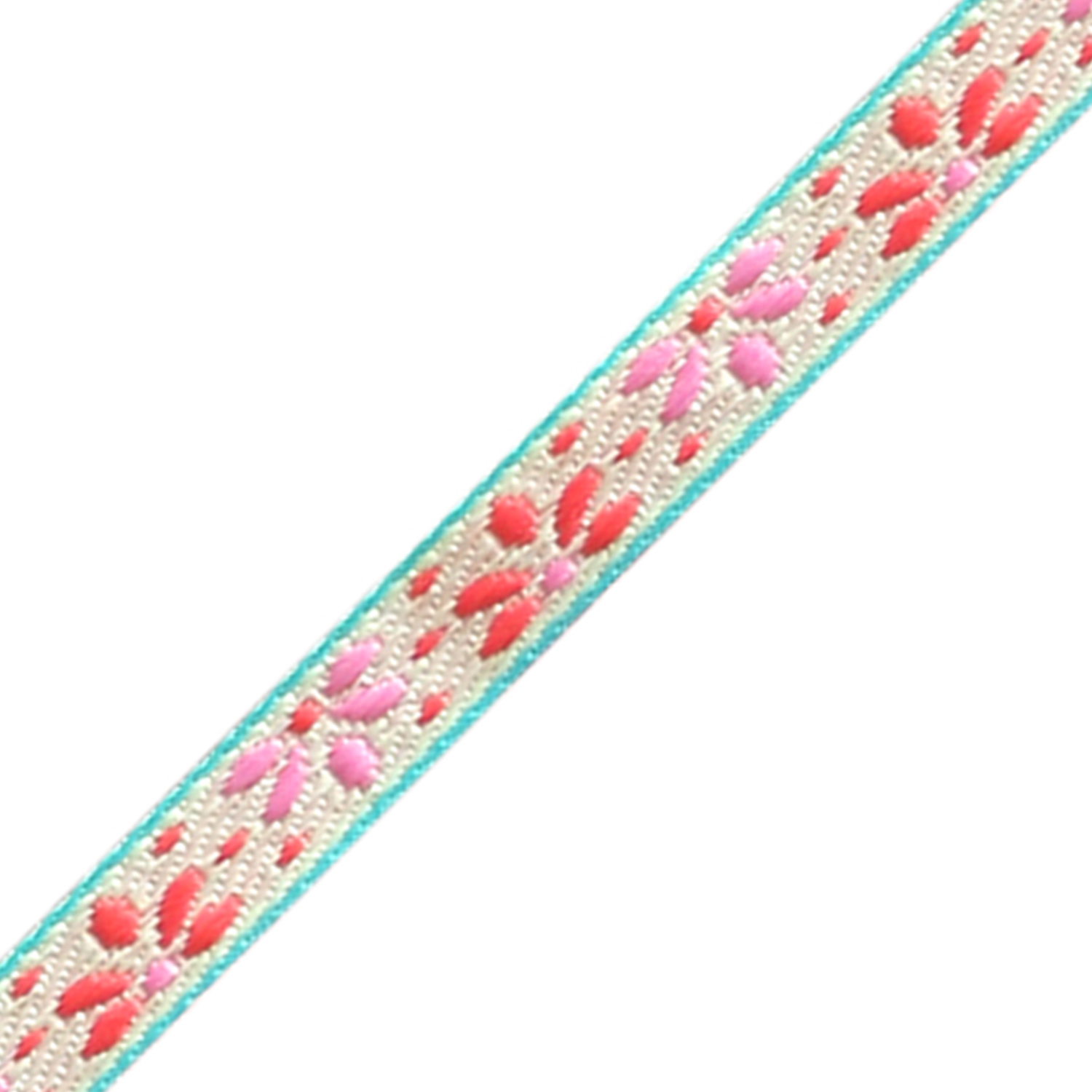 Festival lint – Pink flowers, 10mm, Creme/Roze, 1 m
