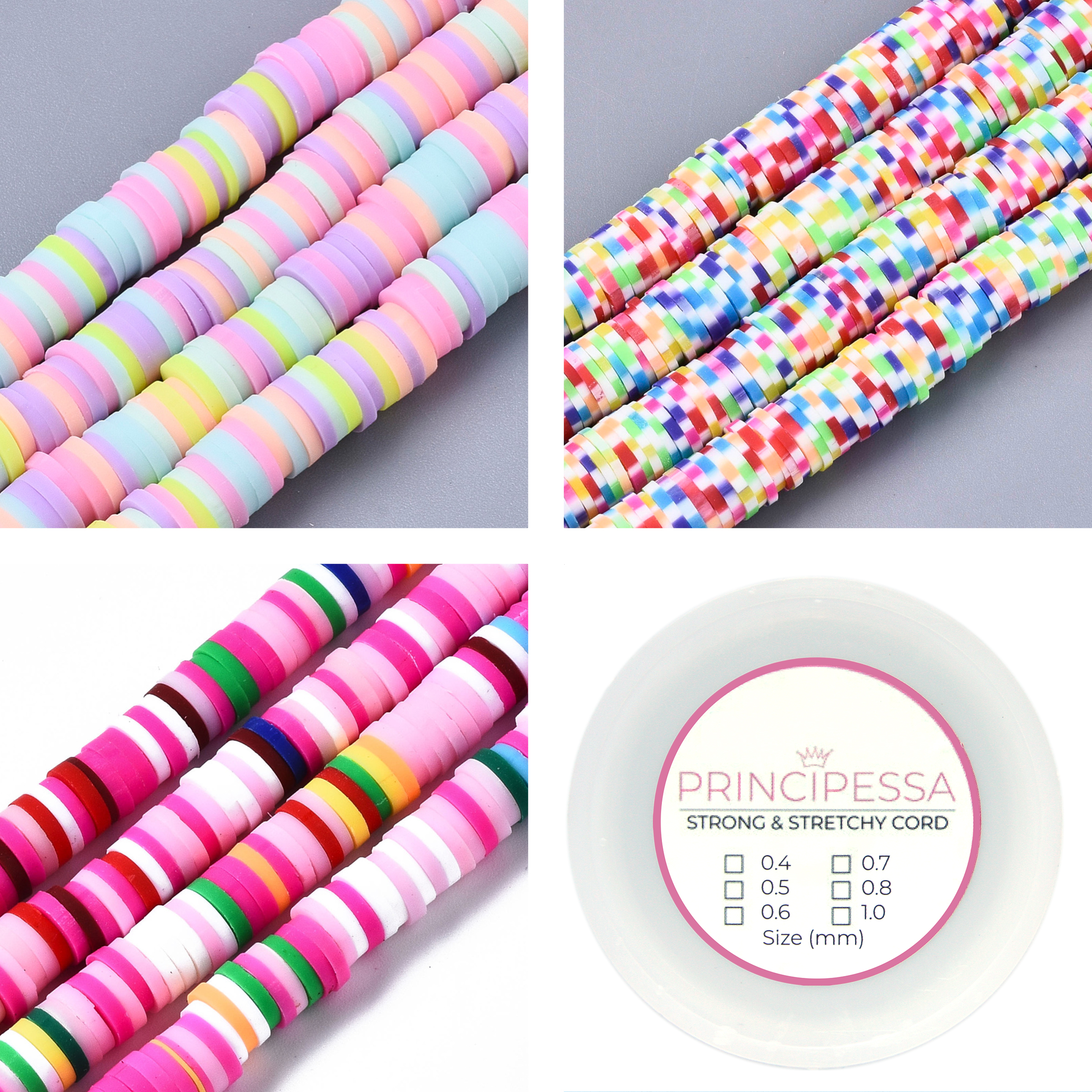 Principessa Katsuki kralen met rol elastiek – Pastel-mix, Casino-mix en Roze-mix – 1.150 kralen – Polymeer klei – 6mm kralen