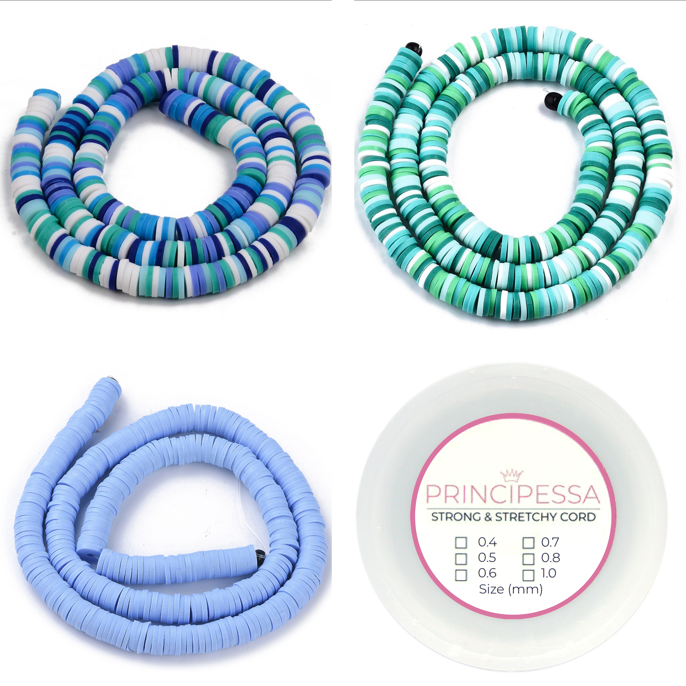 Principessa Katsuki kralen met rol elastiek – Blauw-mix, Groen-mix en Lichtblauw – 1.150 kralen – Polymeer klei – 6mm kralen