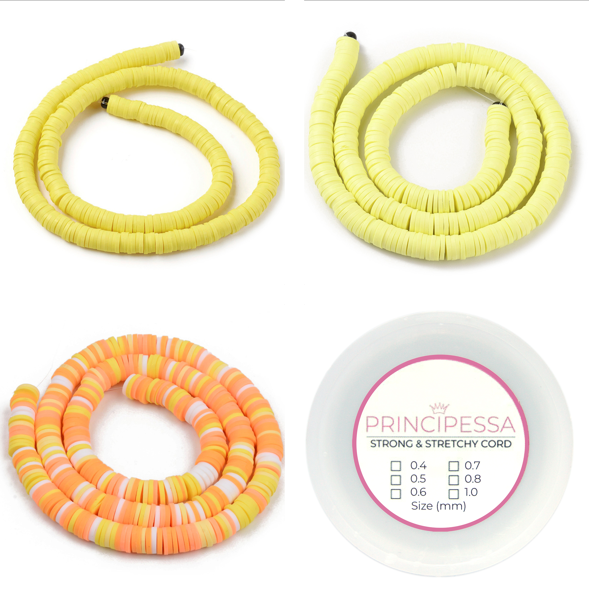 Principessa Katsuki kralen met rol elastiek – Maisgeel, Geel, Geel/Oranje-mix – 1.150 kralen – Polymeer klei – 6mm kralen