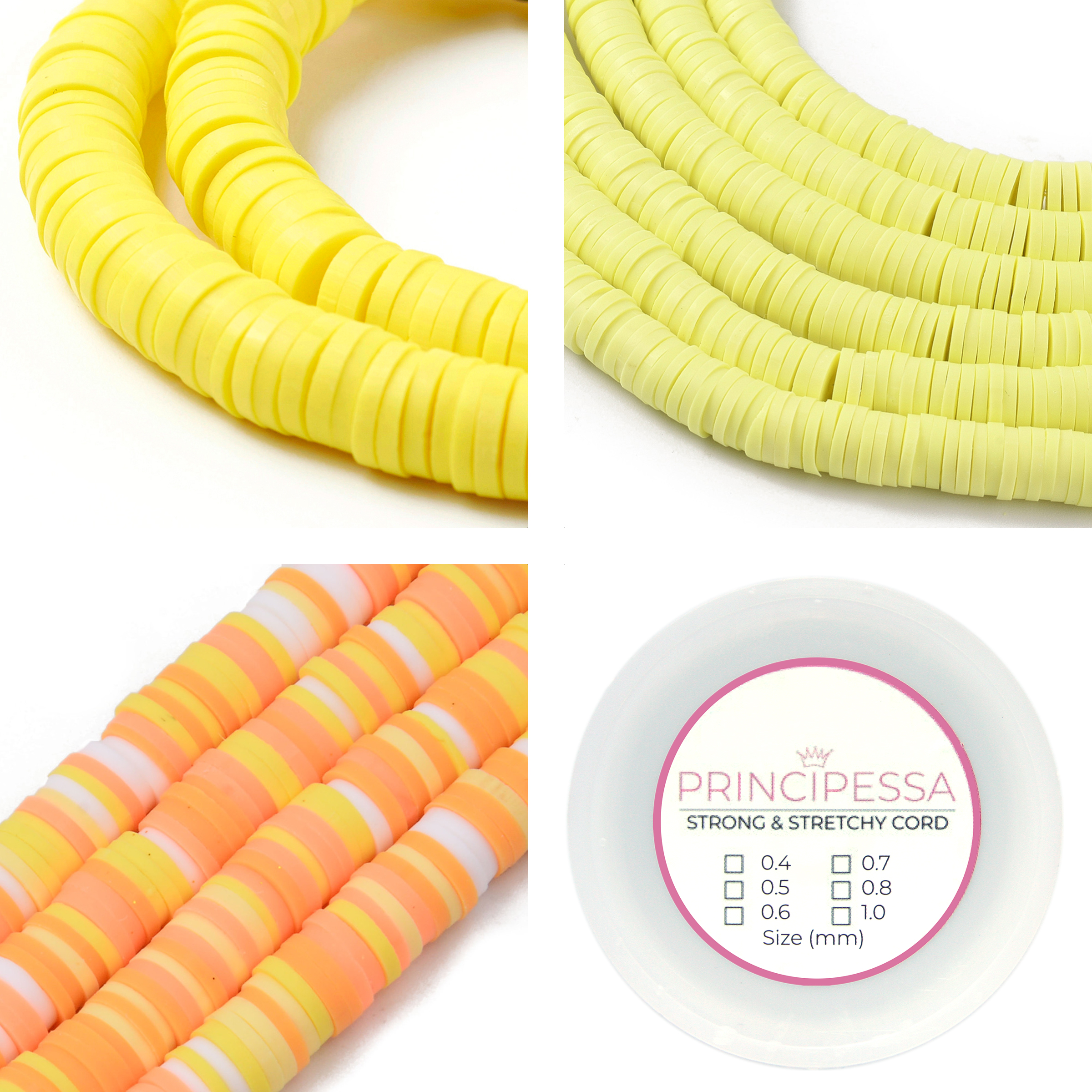Principessa Katsuki kralen met rol elastiek – Maisgeel, Geel, Geel/Oranje-mix – 1.150 kralen – Polymeer klei – 6mm kralen
