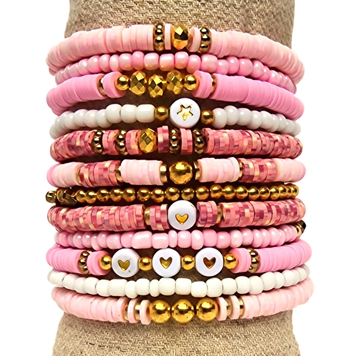 Principessa Katsuki kralenpakket voor armbanden met spacers – Roze, Vintage en lichtroze casinomixen – 4 mm Rocailles Roze en wit – Gouden kraaltjes