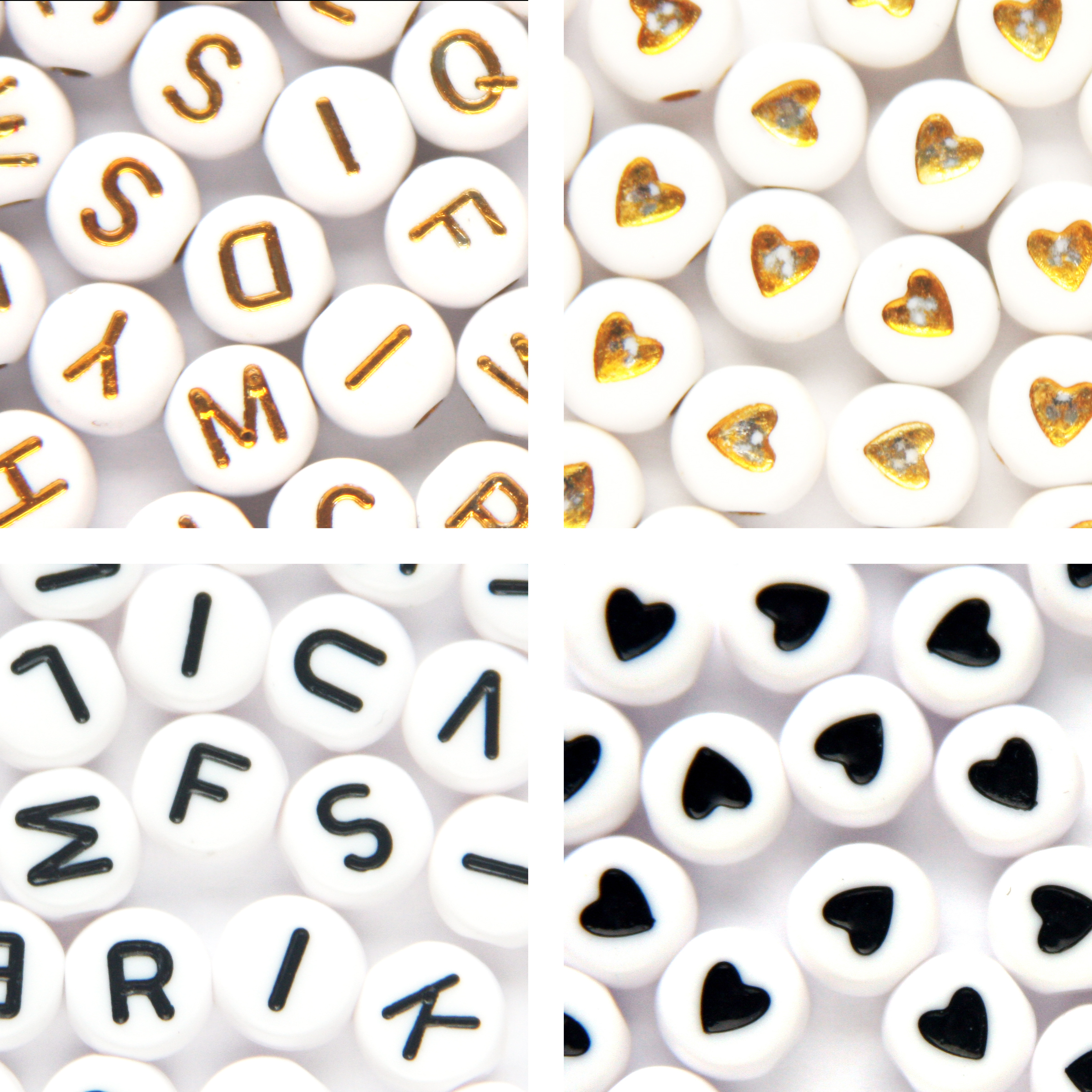 Principessa Letterkralen set met hartjes – Unieke mix 450 stuks – Wit/Goud & Wit/Zwart – 7mm kraal – Alfabet kralen